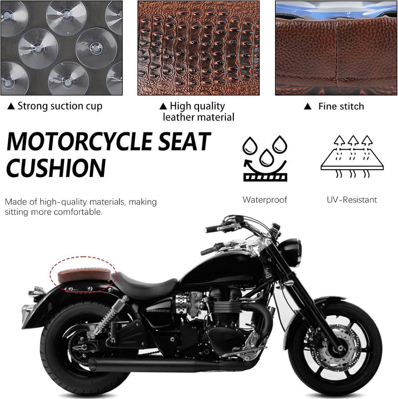DREAMIZER Motorcycle Rectangular Pillion Passenger Pad Seat Universal Crocodile Style Brown Solo Seat Leather Pillon 8 Cushion Compatible with Most of the Harley Motorcycle,Cruiser,Chopper,Custom - Image 4